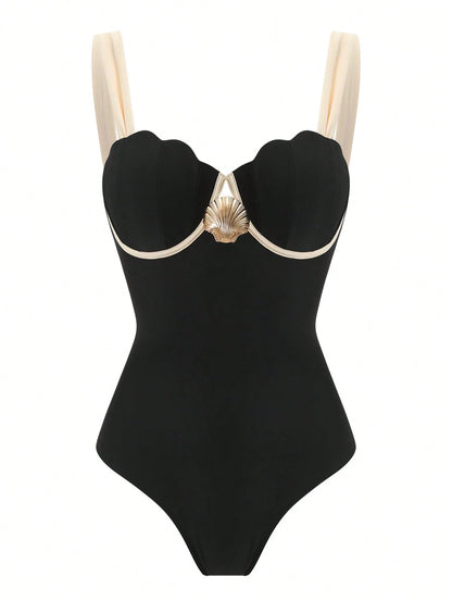 Swim Oasis 2026 Spring/Summer New Fashion Vacation Hard Cup Contrast Color Plus Size Women One-Piece Swimsuit + Skirt Premium Set Beachwear