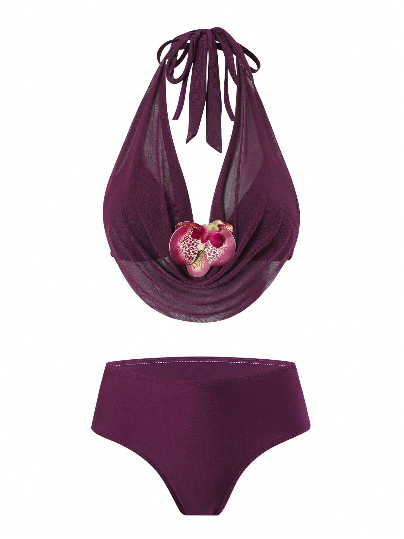 Swim Oasis Plus Size Floral Accent Sexy Solid Color Women Swimwear Set