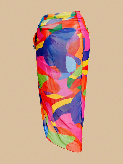 Swim Oasis Plus Size Geometric Print One Piece Swimsuit Set For Summer Beach Vacation