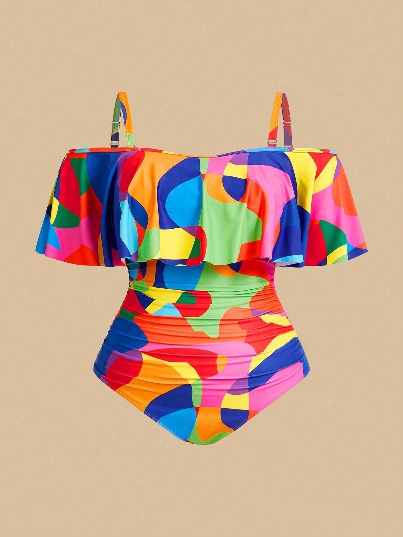 Swim Oasis Plus Size Geometric Print One Piece Swimsuit Set For Summer Beach Vacation