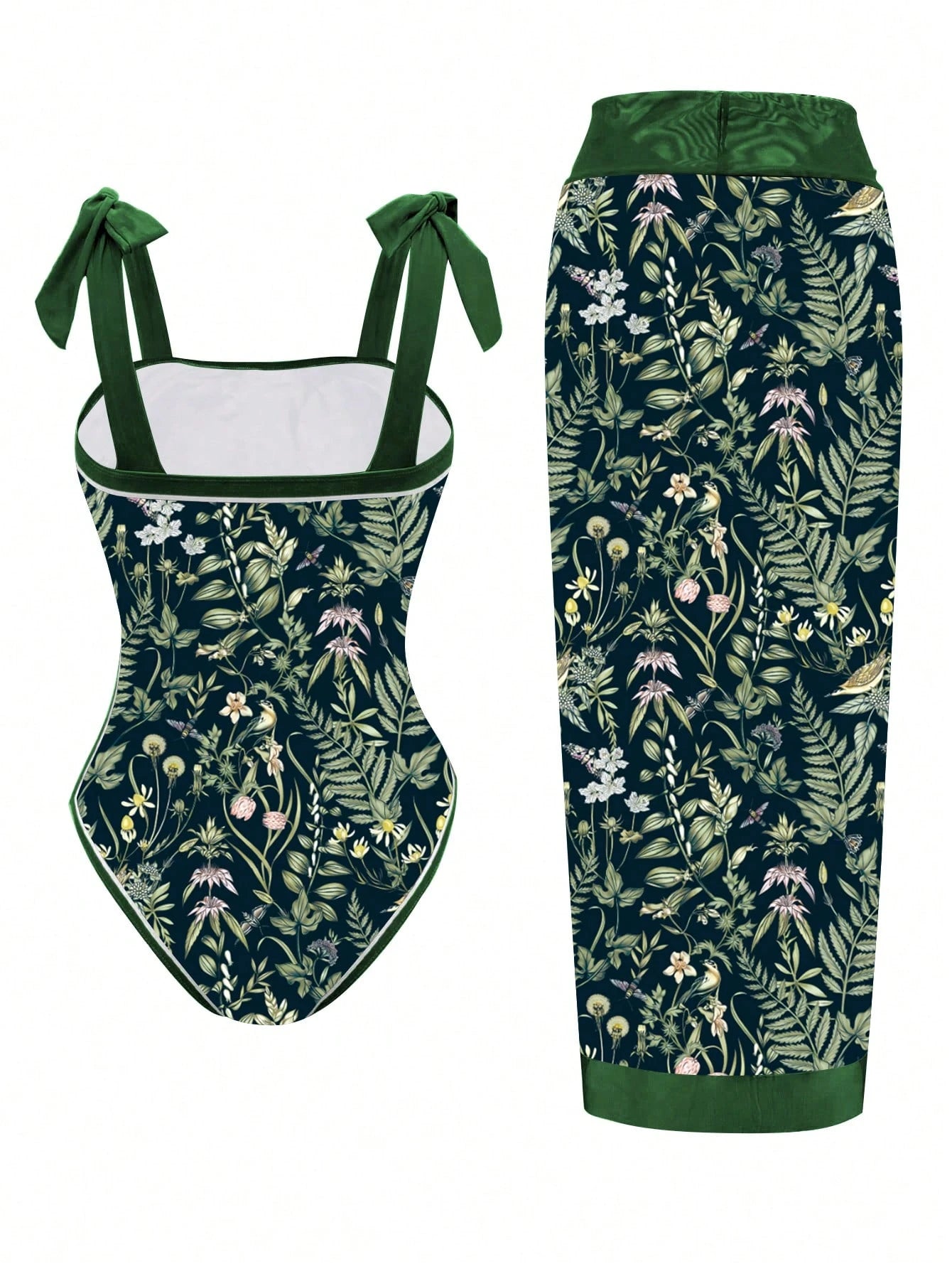 Swim Oasis Plus Size Tropical Plant Print Twist Adjustable Strap One-Piece Swimsuit With Matching Skirt For Summer Beach Vacation