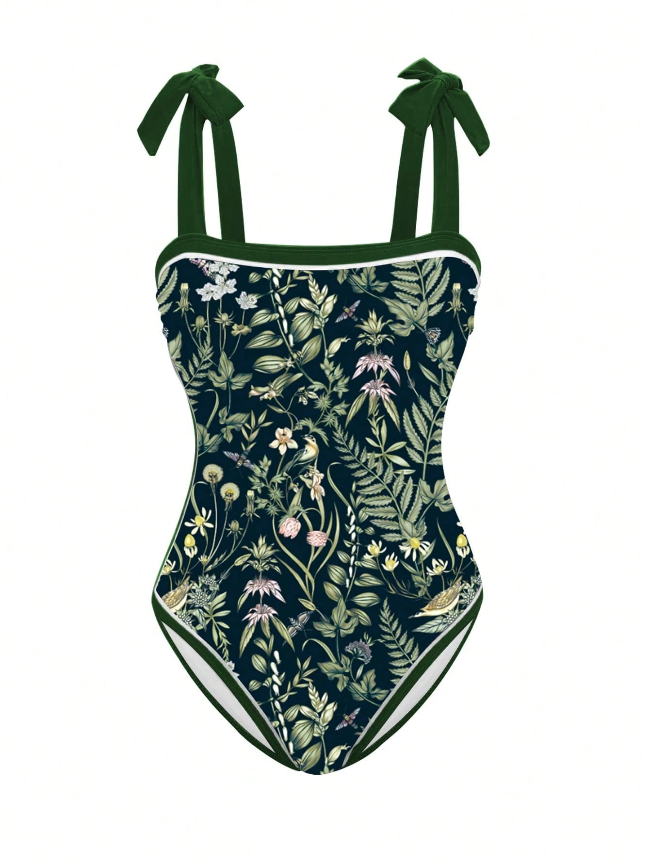 Swim Oasis Plus Size Tropical Plant Print Twist Adjustable Strap One-Piece Swimsuit With Matching Skirt For Summer Beach Vacation