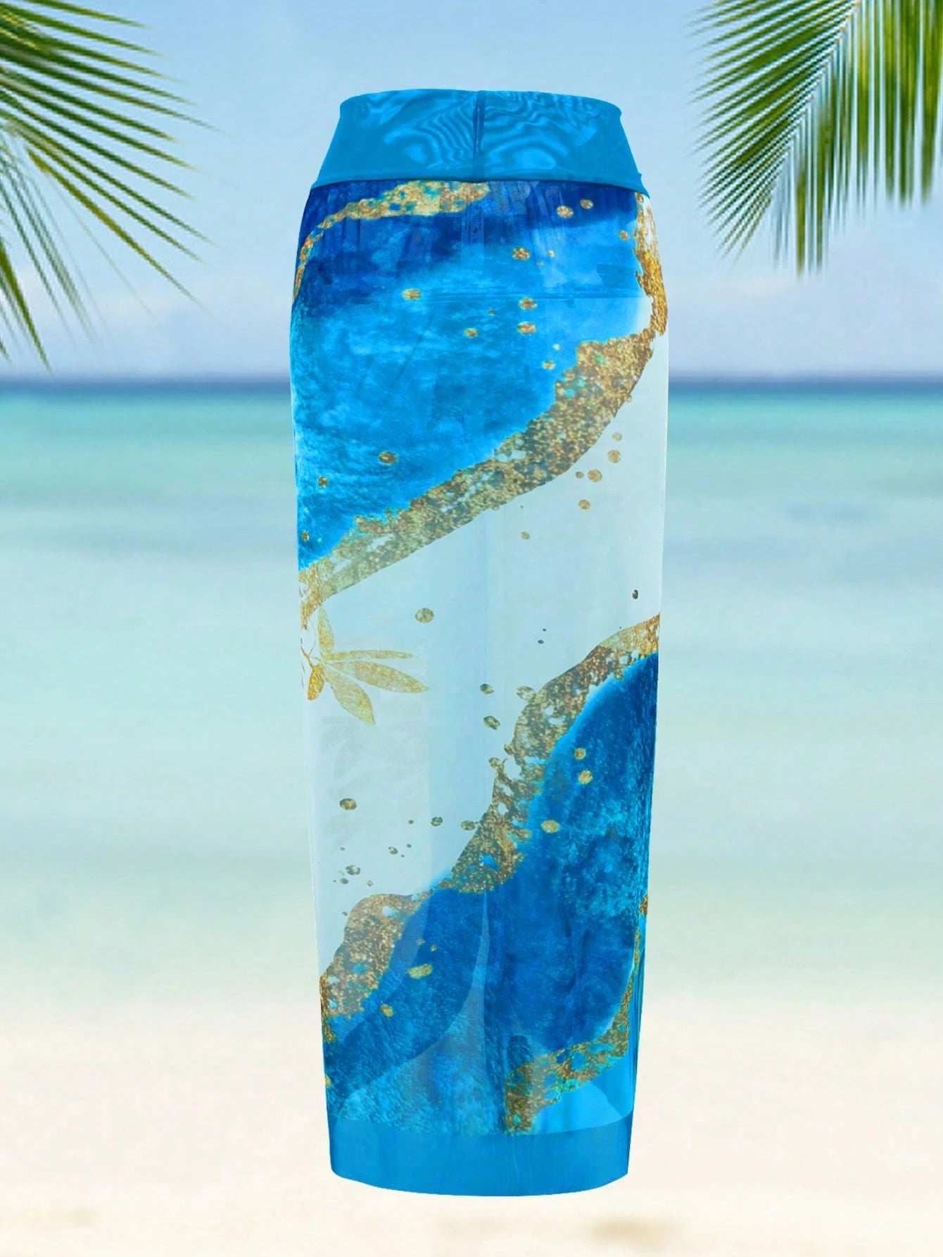 Swim Oasis Plus Size Women 2 Pieces Set Random Printed Tied Bandeau One-Piece Swimsuit With Tie-Up Sarong,White Summer Beach Vacation Holiday Resort Swimwear