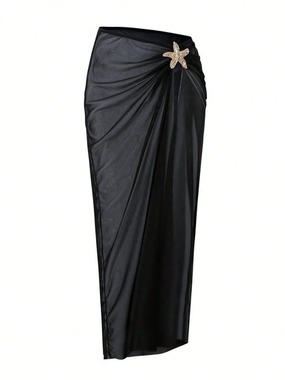 Swim Oasis Plus Size Women Ombre Metal Starfish Decor Casual Summer Beach Cover-Up & Skirt Set