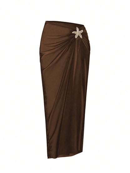 Swim Oasis Plus Size Women Ombre Metal Starfish Decor Casual Summer Beach Cover-Up & Skirt Set