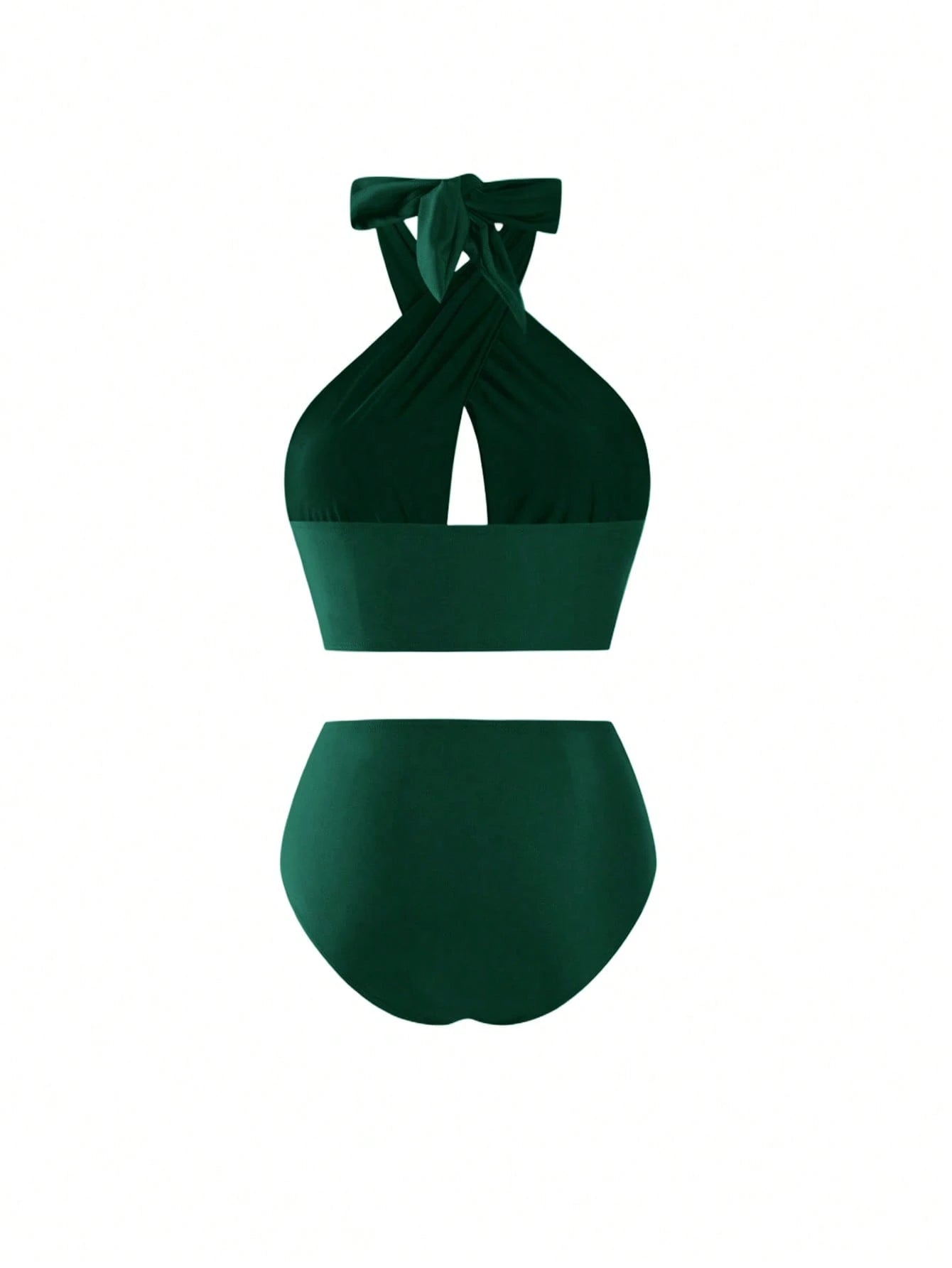 Swim Oasis Plus Size Women's Criss-Cross Halter Hollow-Out Bikini Set,High-Waisted Bottom & Mesh Maxi Dress,Sage Green,Summer,Elegant,Beach,Vacation,Holiday