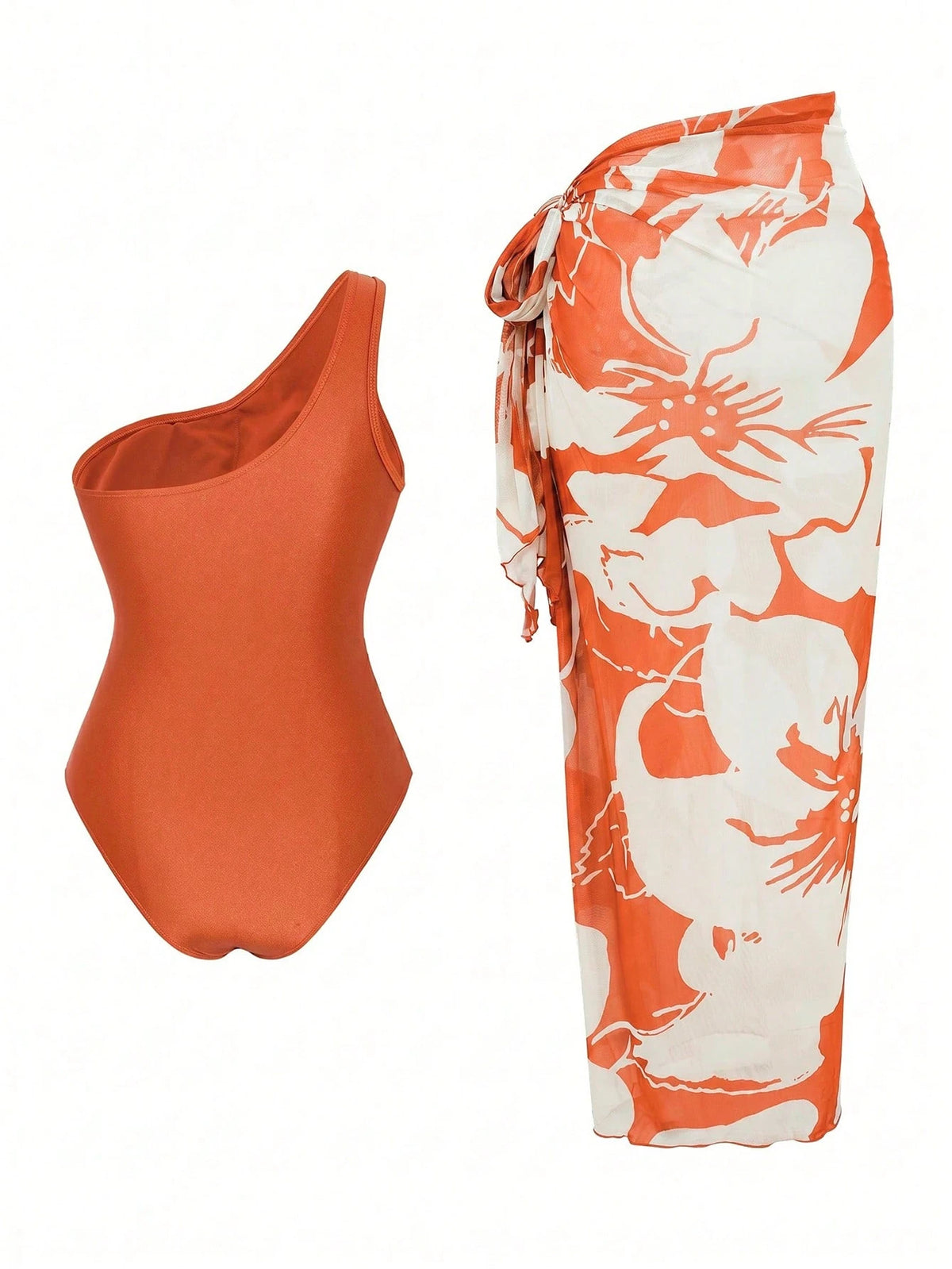 Swim Oasis Women's One-Piece Swimsuit With Mesh Patchwork And Skirt Beach Burnt Orange Summer Sexy