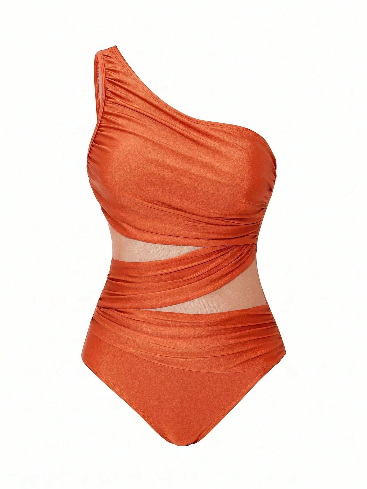 Swim Oasis Women's One-Piece Swimsuit With Mesh Patchwork And Skirt Beach Burnt Orange Summer Sexy