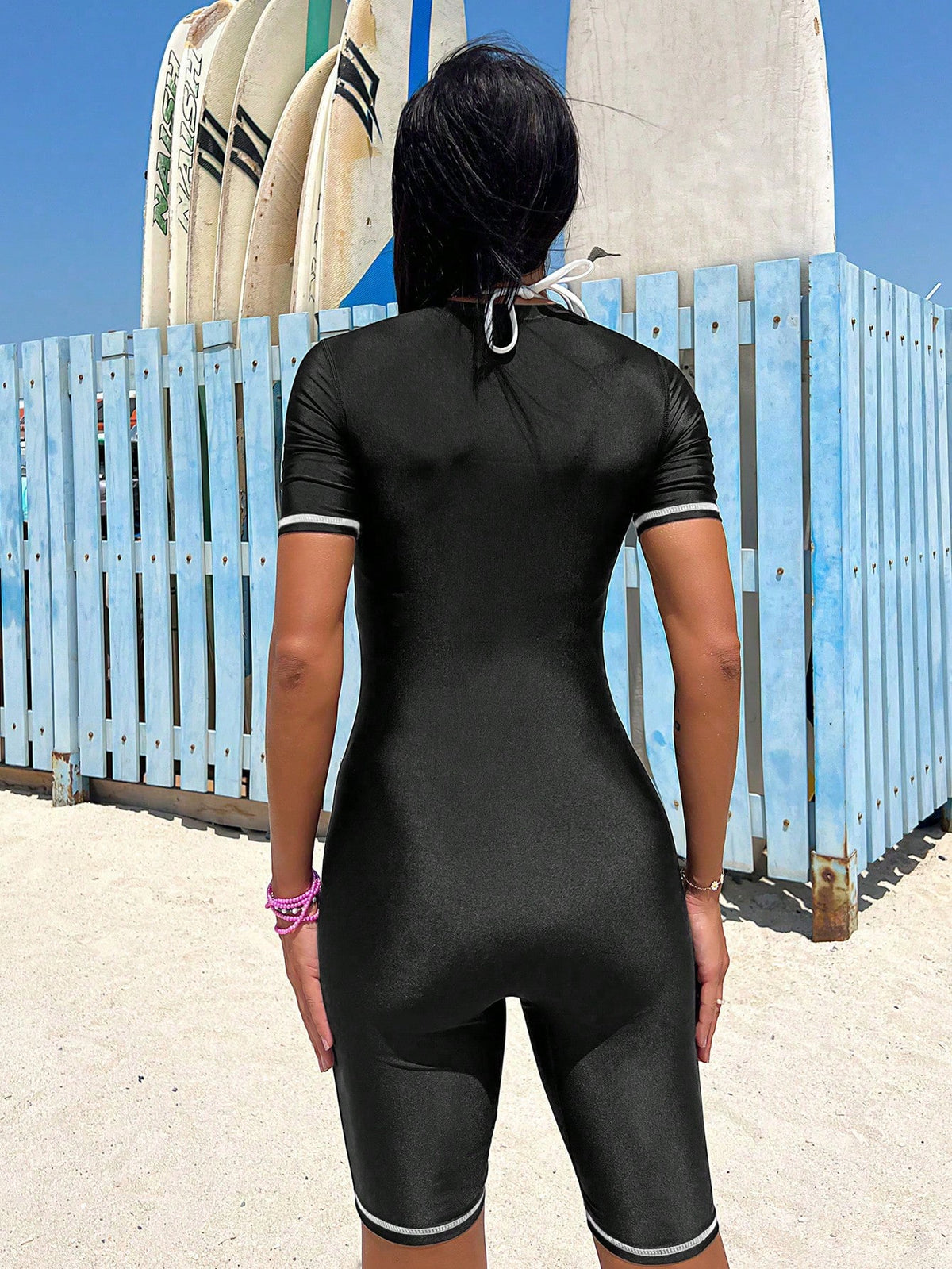 Swim SPRTY Contrast Stitching One-Piece Surfing Suit For Beach Vacation