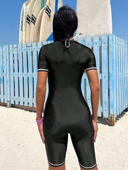 Swim SPRTY Contrast Stitching One-Piece Surfing Suit For Beach Vacation