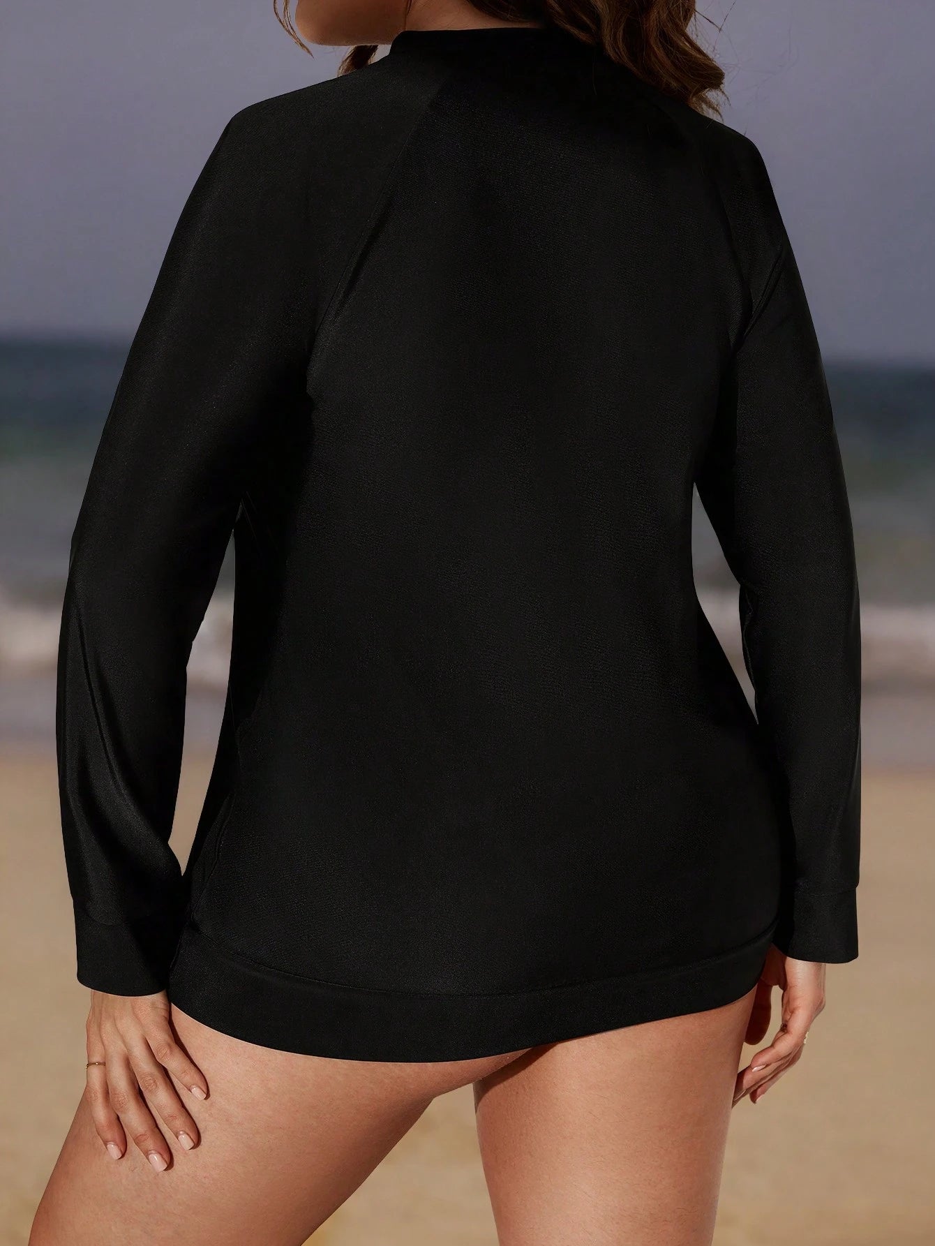 Swim SPRTY Plus Size Women's Gradient Color Raglan Long Sleeve Shorts Surfing Suit Set For Beach Vacation