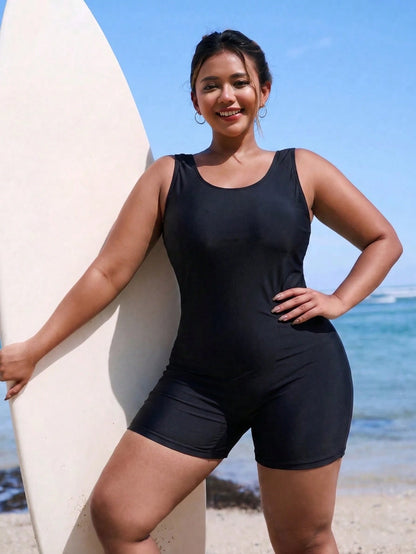 Swim SPRTY Plus Size Women's One-Piece Floral Print Sleeveless Backless Hollow Out Casual One-Piece Swimsuit For Beach Cycling, Vacation Sports White Summer
