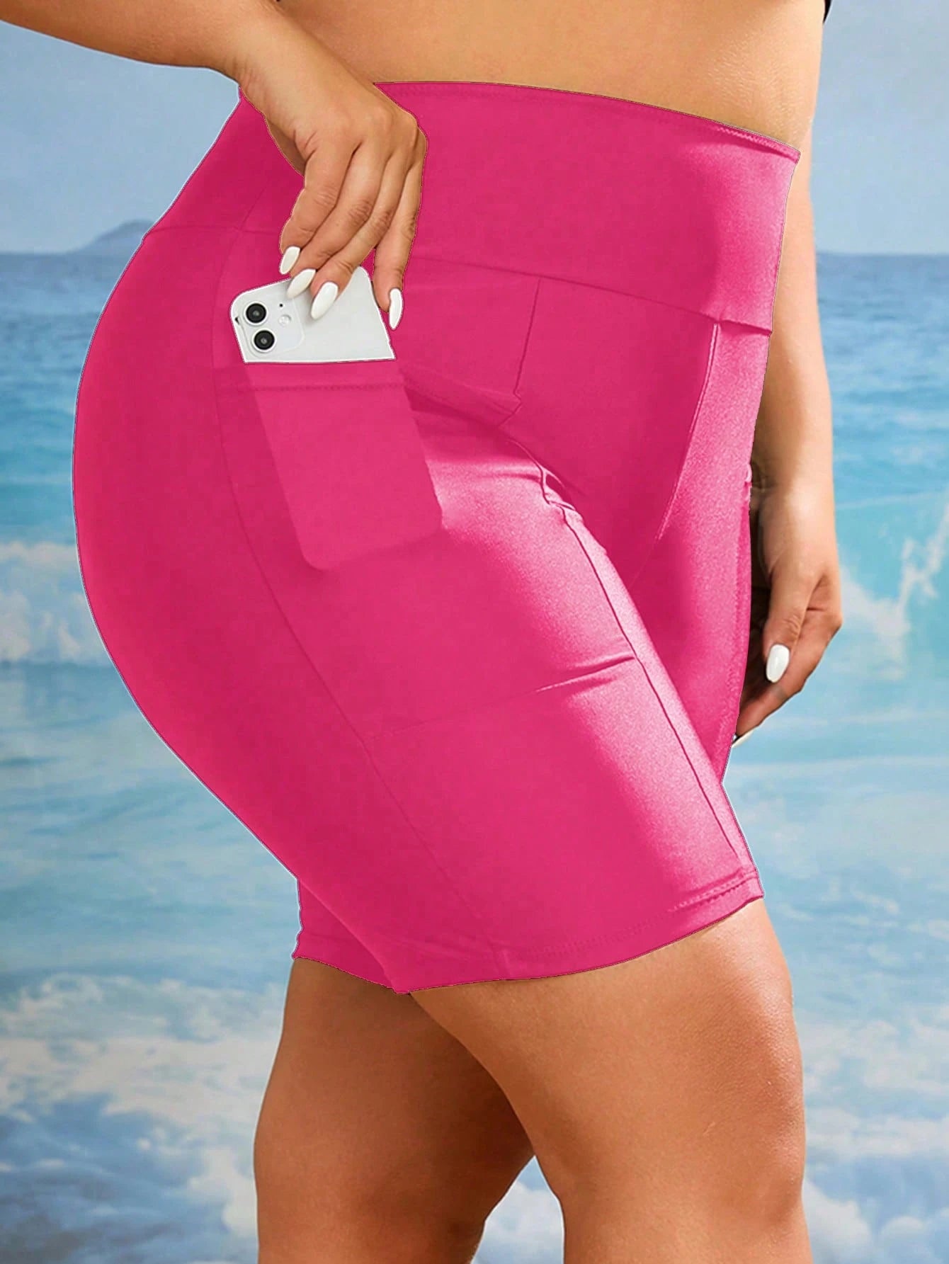 Swim SPRTY Summer Beach Plus Wideband Waist Bikini Bottom With Phone Pocket