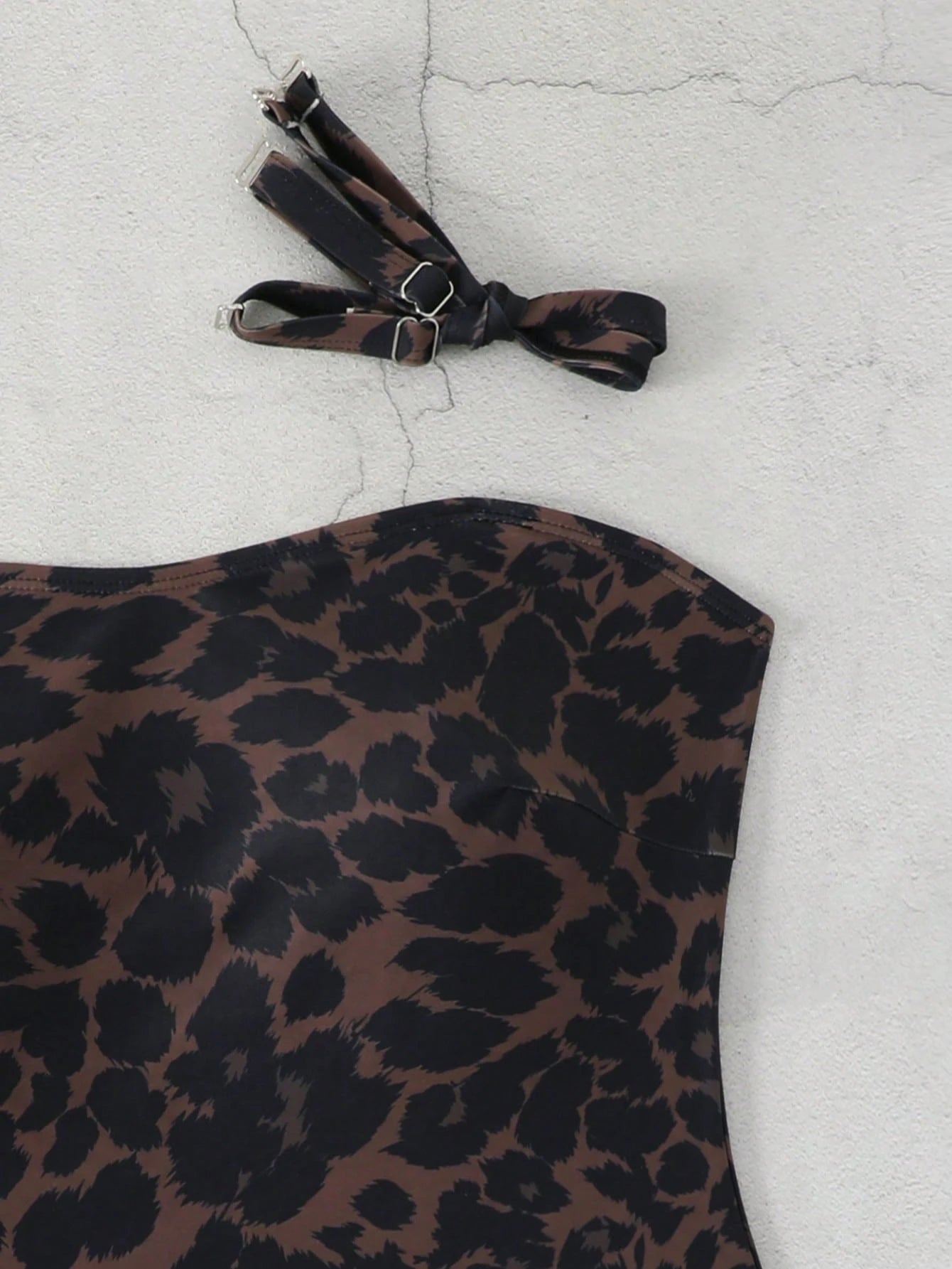 Swim SXY 2026 Spring/Summer New Leopard Print Fabric Strapless One-Piece Swimsuit, Detachable Straps, Vacation/Beach/Pool/Party Wear, Sexy