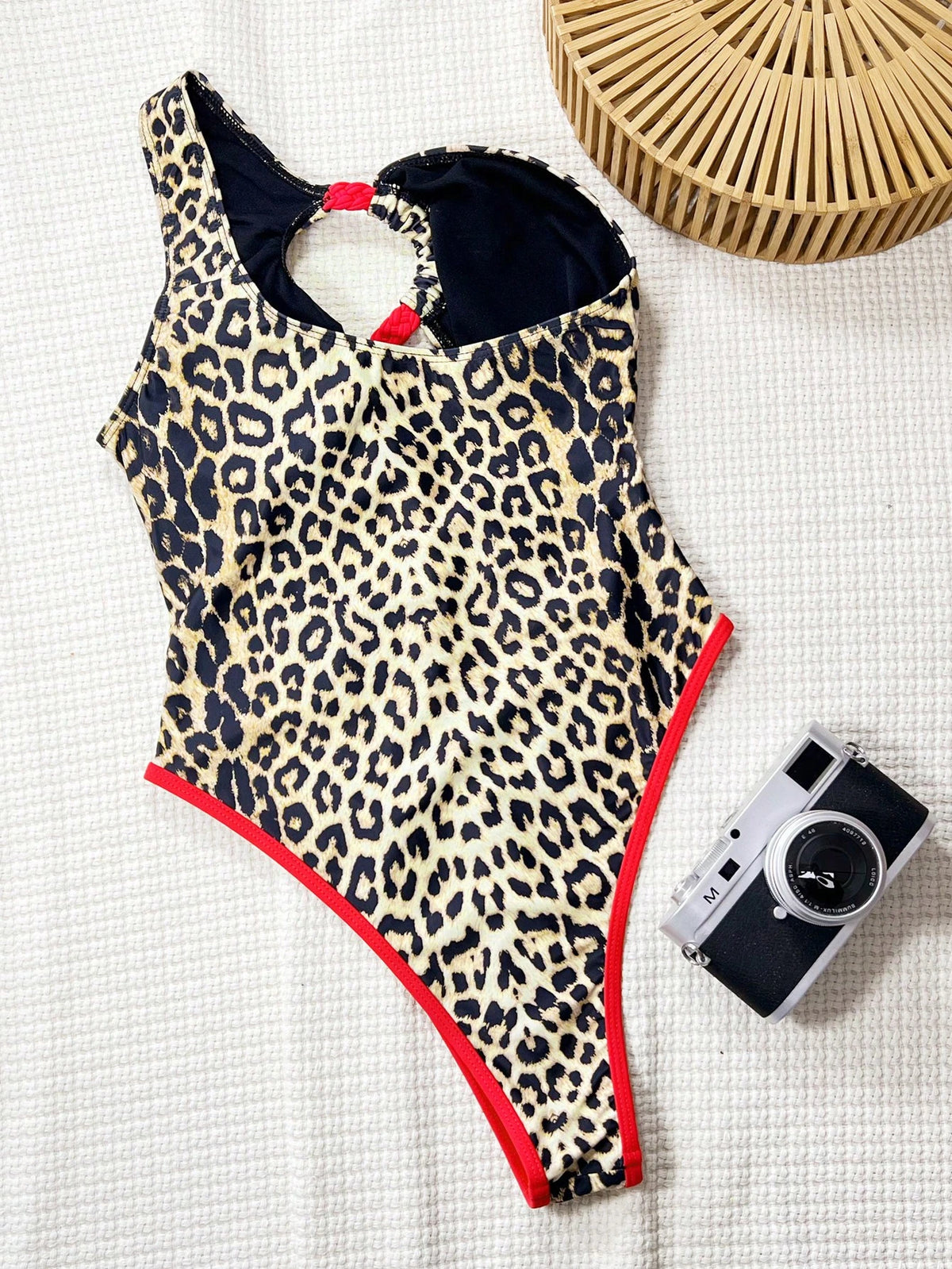 Swim SXY Leopard Print Hollow One-Piece Swimsuit For Beach/Vacation For Summer