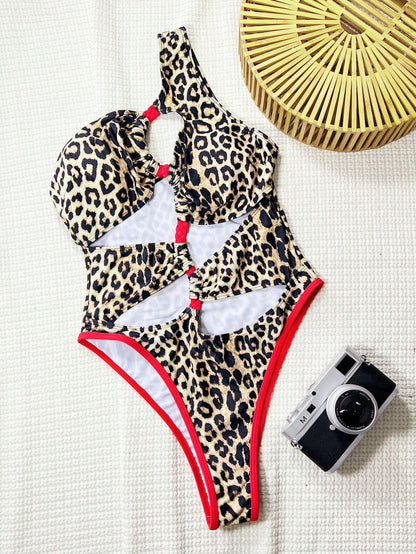Swim SXY Leopard Print Hollow One-Piece Swimsuit For Beach/Vacation For Summer