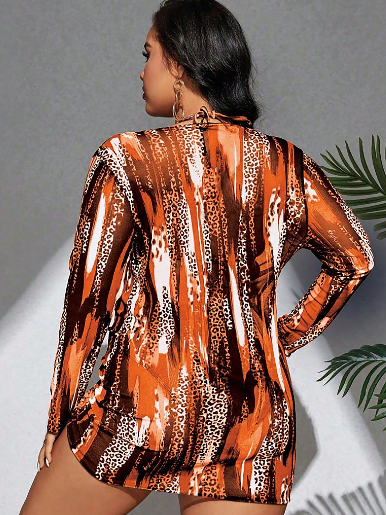 Swim SXY Plus Size Women's Summer Beach Vacation Wedding Contrast Color Halter Tie Sexy Bikini Triangle Panty Swimwear Set Cover-Up Kimono Burnt Orange