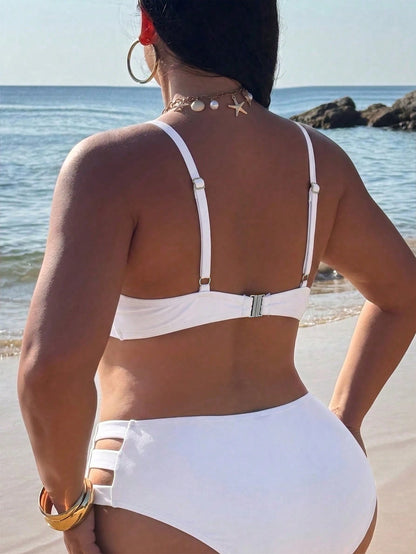 Swim SXY Plus Size Women Solid Color Sexy Bikini Top, Suitable For Beach Wear In Summer White