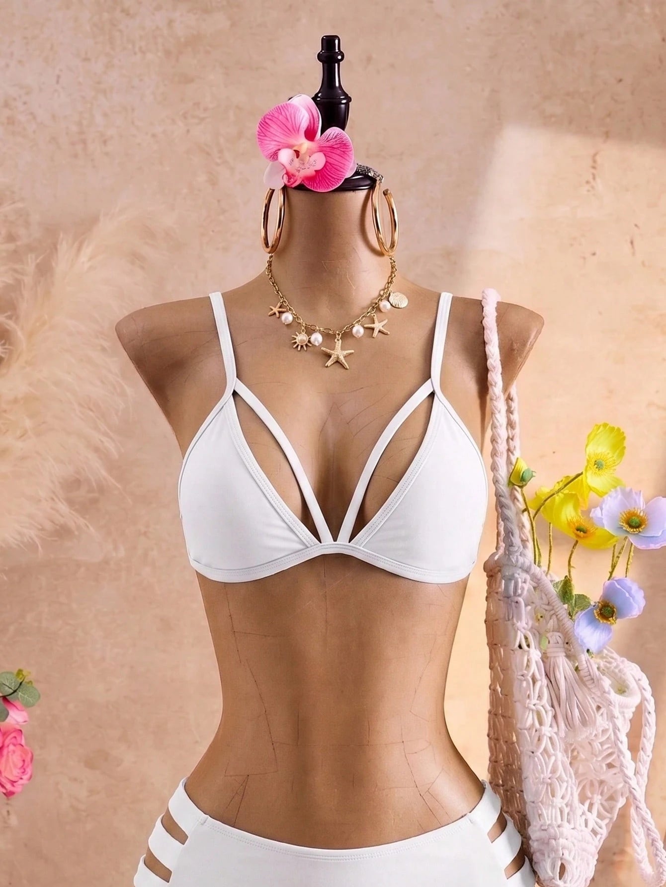 Swim SXY Plus Size Women Solid Color Sexy Bikini Top, Suitable For Beach Wear In Summer White