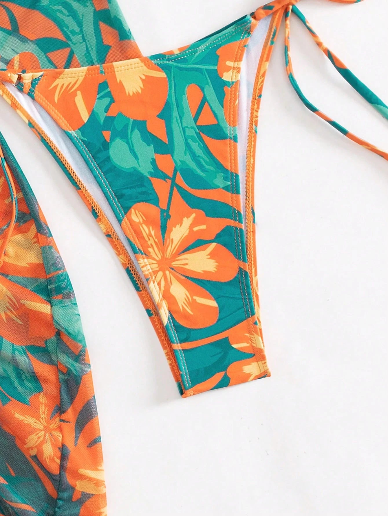 Swim SXY Summer Beach Tropical Print Halter Triangle Bikini Set With Cover Up