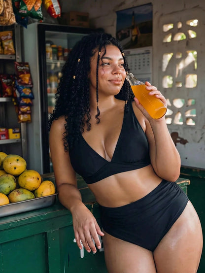 Swim Vcay 2026 New Summer Plus Size Women 2-Piece Random Print High Waist Triangle Bikini Ruched Casual Swimsuit Set