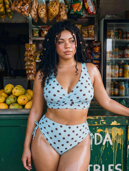 Swim Vcay 2026 New Summer Plus Size Women 2-Piece Random Print High Waist Triangle Bikini Ruched Casual Swimsuit Set