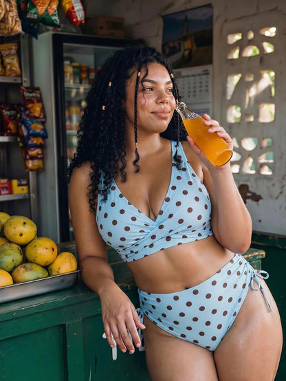 Swim Vcay 2026 New Summer Plus Size Women 2-Piece Random Print High Waist Triangle Bikini Ruched Casual Swimsuit Set