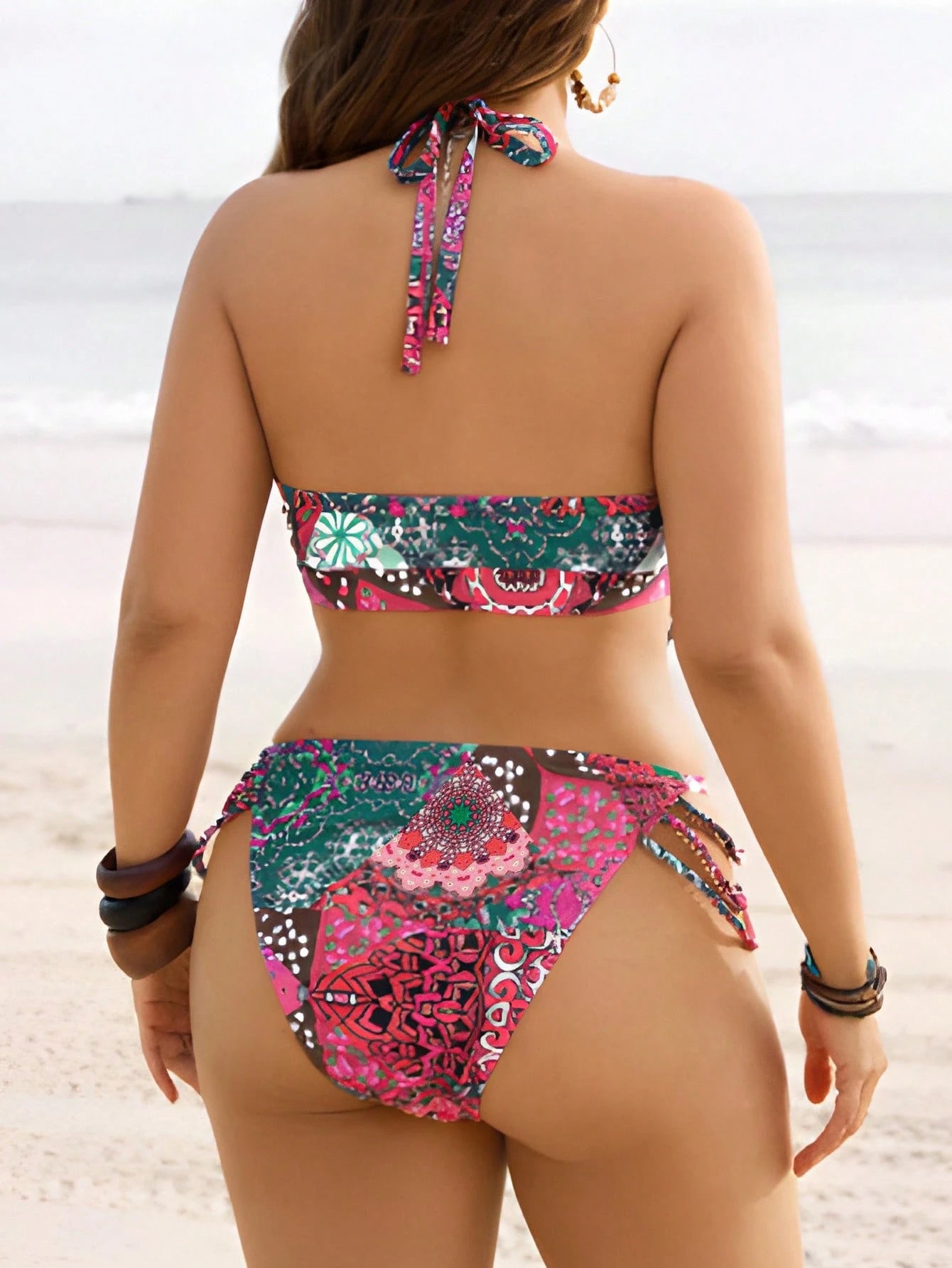 Swim Vcay Plus Size Women Floral Print Hollow Out Halter Sexy Bikini Swimwear