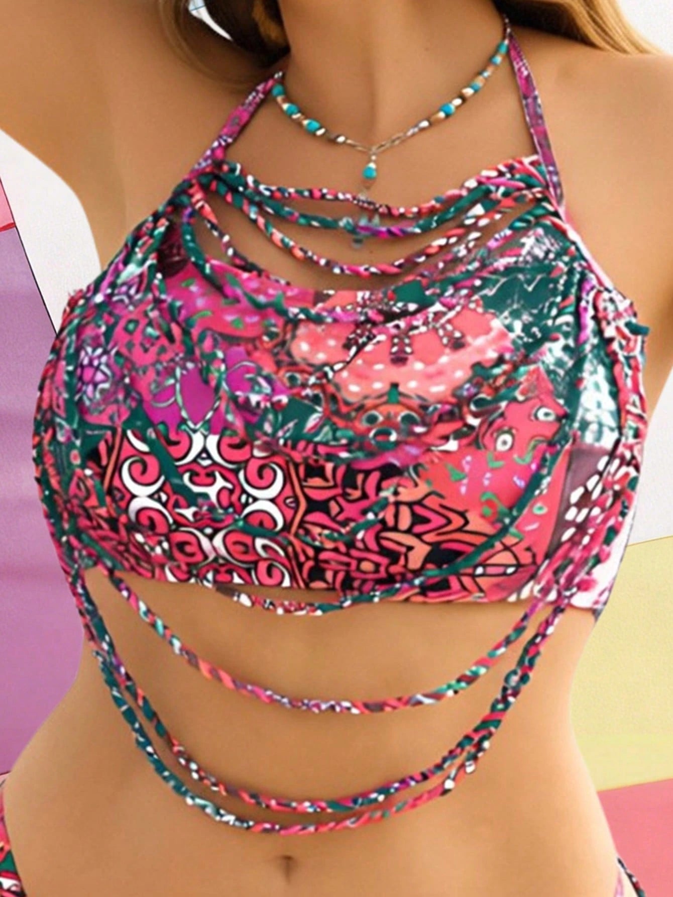 Swim Vcay Plus Size Women Floral Print Hollow Out Halter Sexy Bikini Swimwear