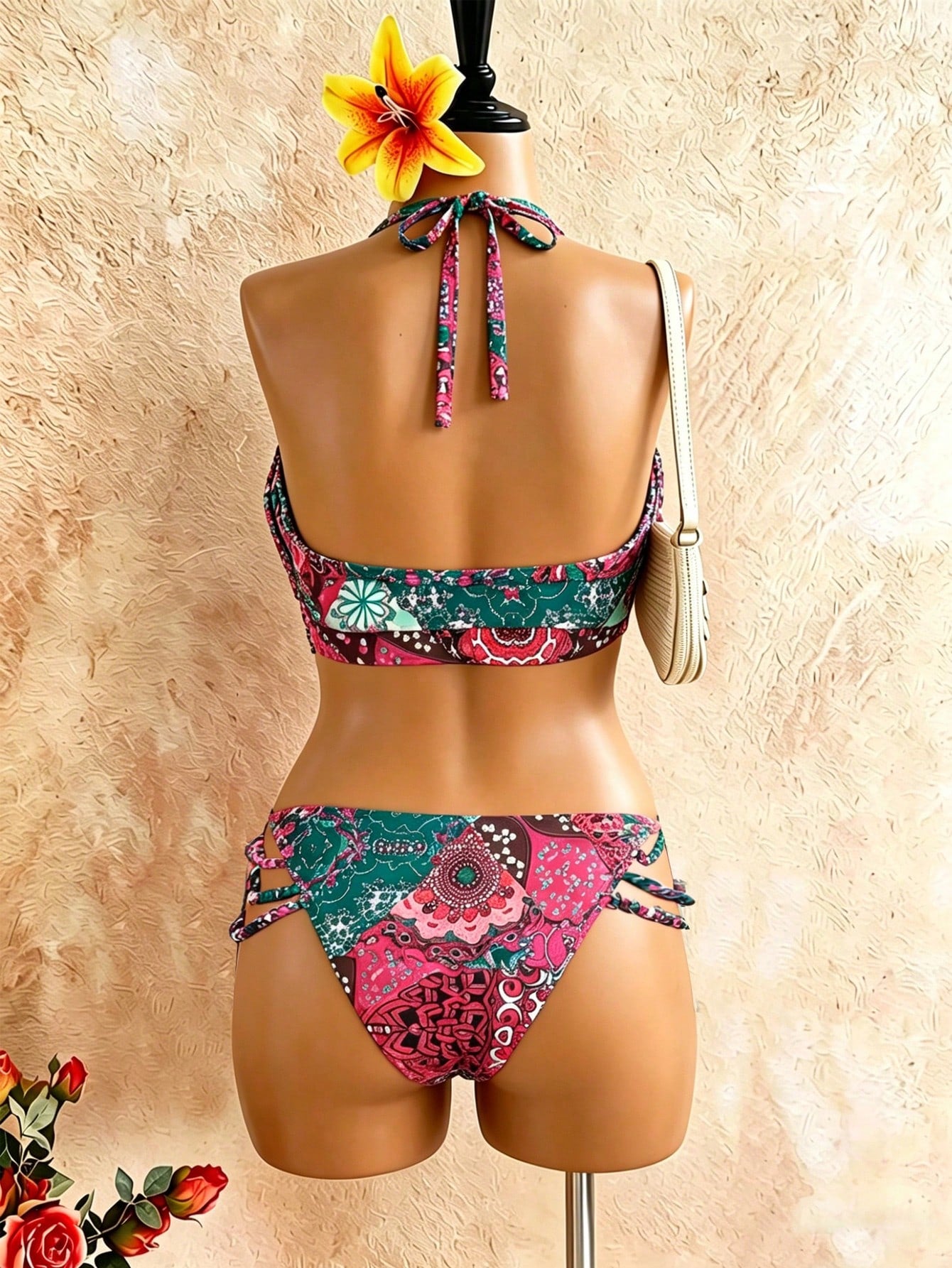 Swim Vcay Plus Size Women Floral Print Hollow Out Halter Sexy Bikini Swimwear