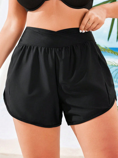 Swim Vcay Plus Size Women Solid Color Casual Beach Shorts White Summer