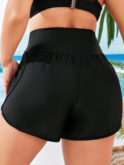 Swim Vcay Plus Size Women Solid Color Casual Beach Shorts White Summer