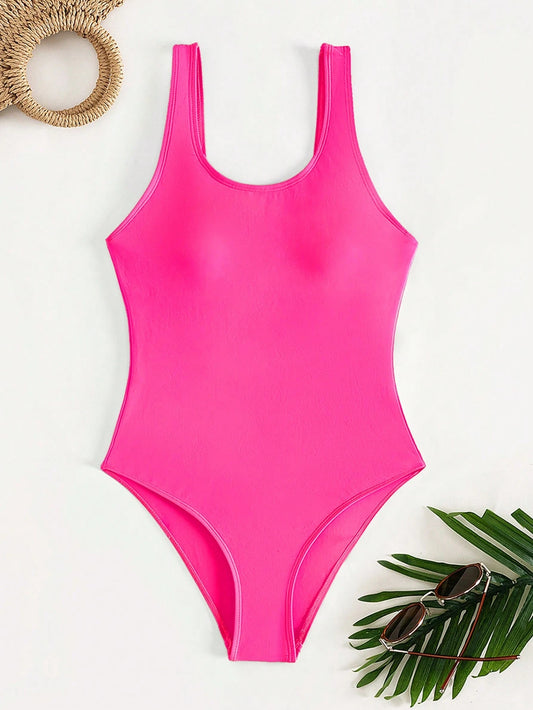 Swim Vcay Solid One Piece Swimsuit,Summer Beach