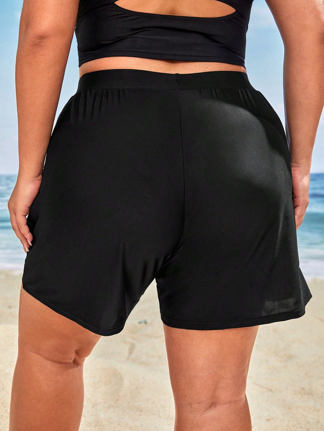 Swim Vcay Summer Beach Plus Solid Slant Pocket Shorts