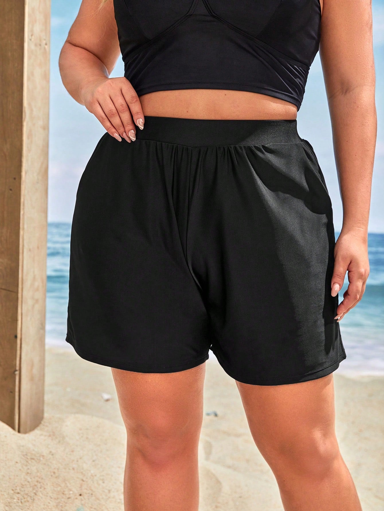 Swim Vcay Summer Beach Plus Solid Slant Pocket Shorts