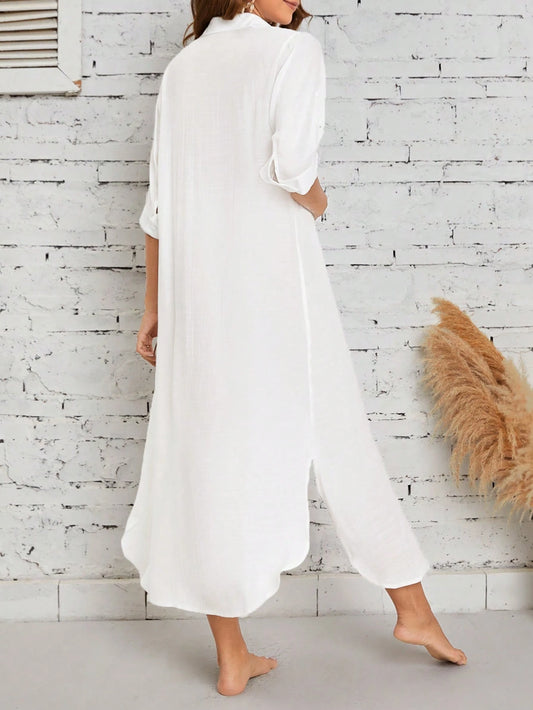 Swim Vcay Summer Beach Solid Button Front Kimono
