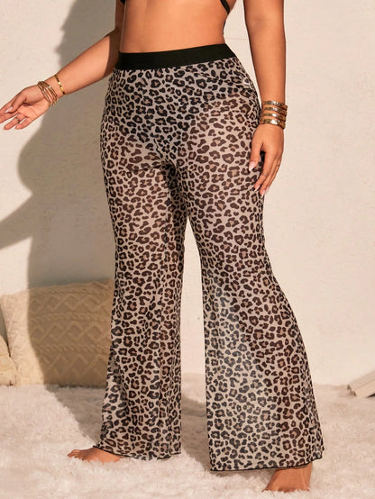 Swim Vcay Summer Plus Size Women Leopard Print Simple And Fashion Casual Loose Cover Up