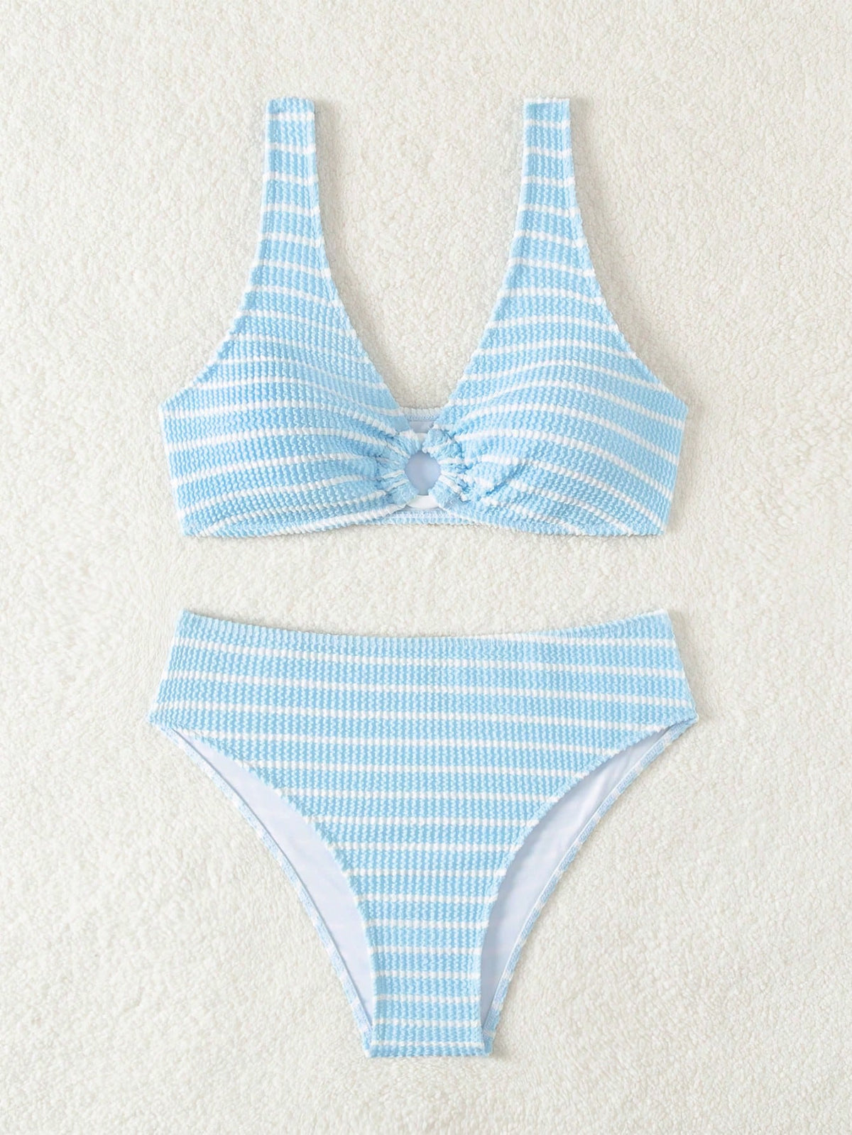 Swim Vcay Women's Striped Circular Ring Connected Sexy Bikini Set For Beach Vacation Summer