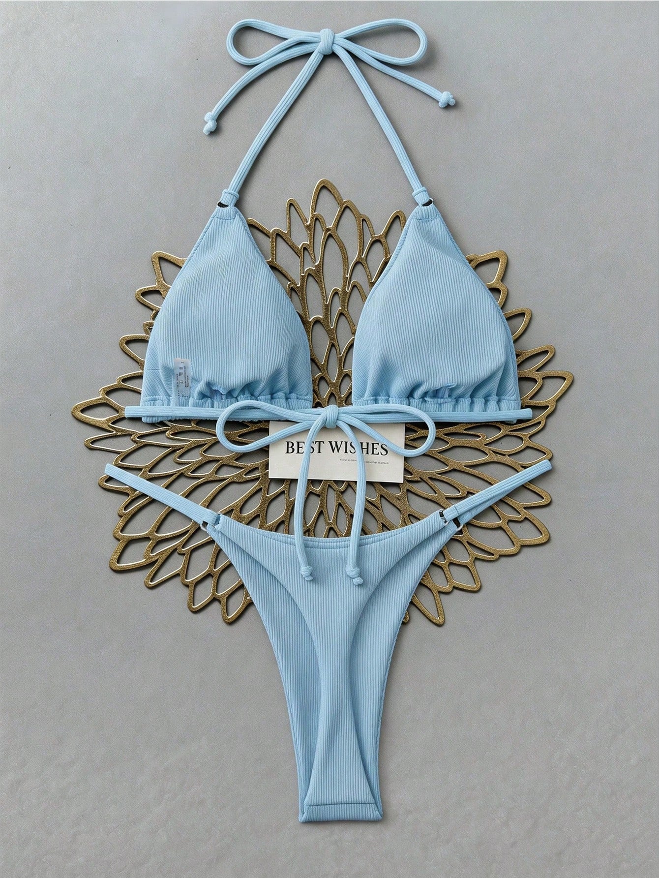 Swim Vcay Women's Summer Beach Solid Color Halter Neck Bikini Set With Separated Bikini Set