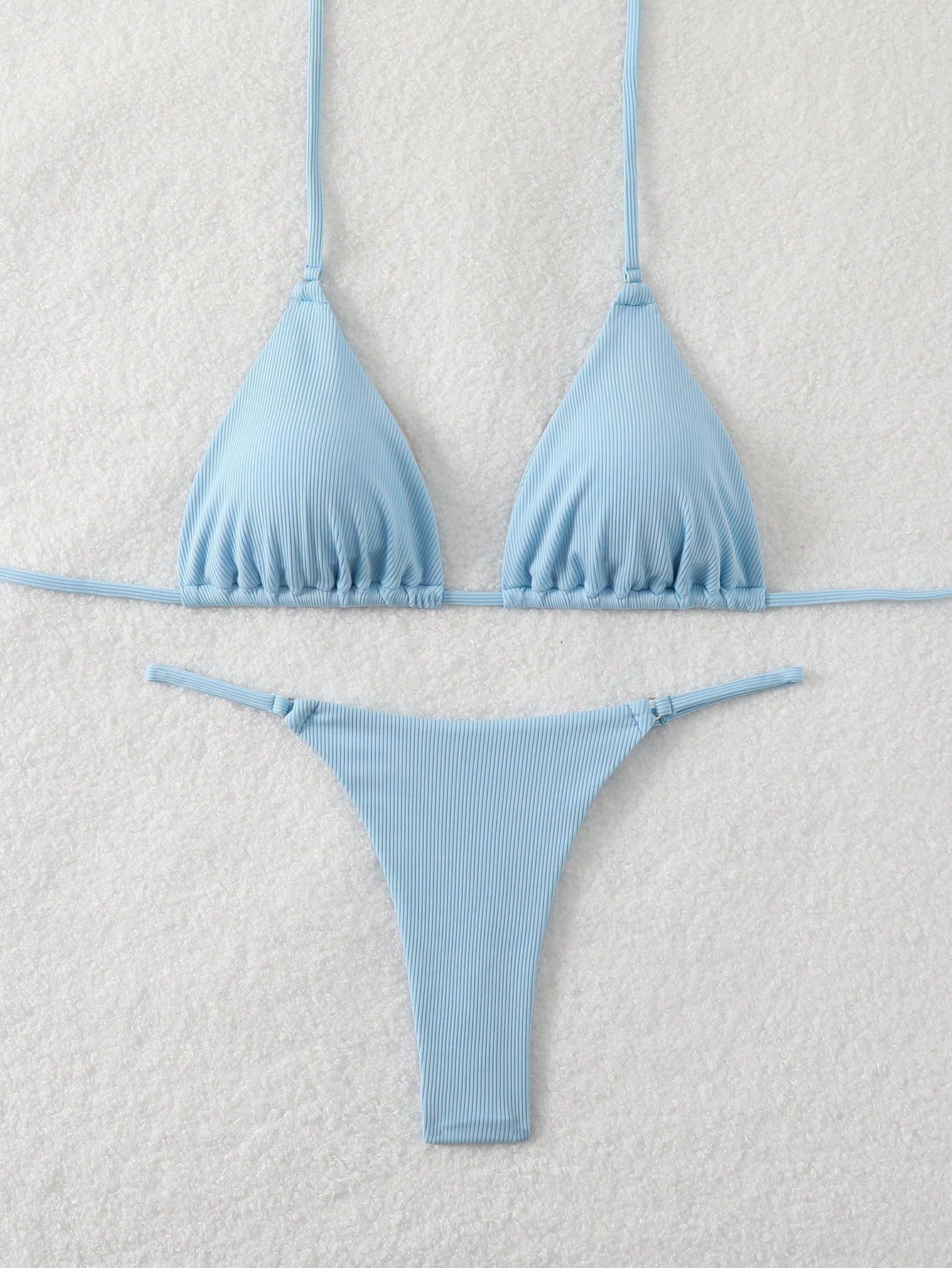 Swim Vcay Women's Summer Beach Solid Color Halter Neck Bikini Set With Separated Bikini Set