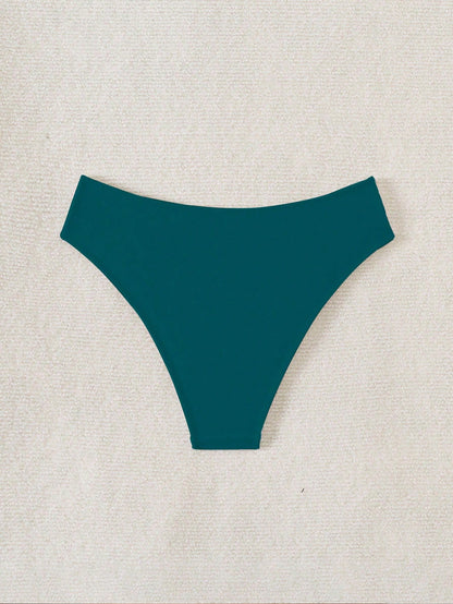 Swim Vcay Women's Summer Beach Solid Color Side Hollow Design Bikini Bottom