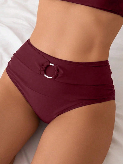 Swim Women's Solid Color Bikini Bottoms For Beach Vacation