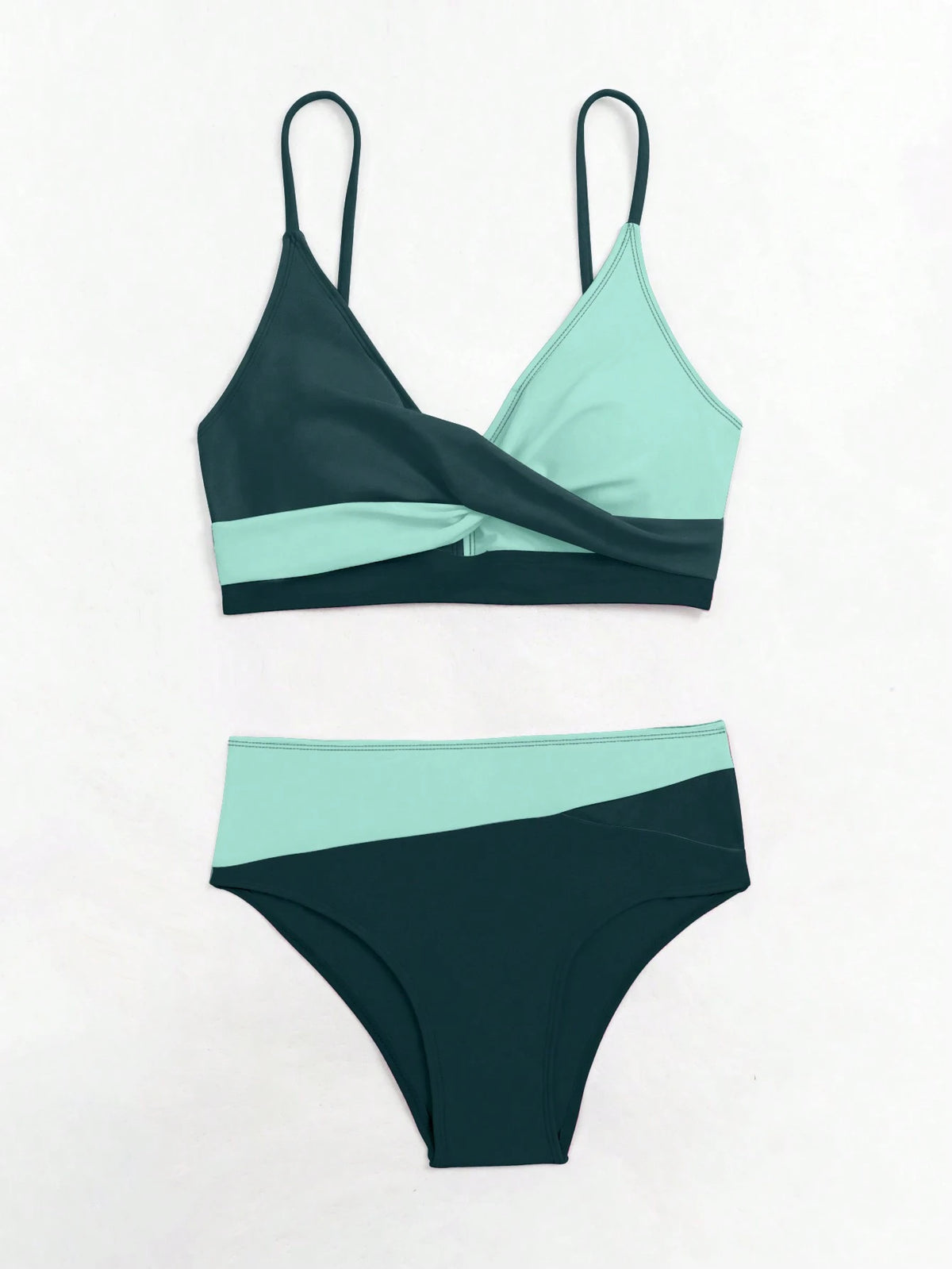 Swim Women's Summer Beach Colorblock Sexy Cross Front Bikini Set