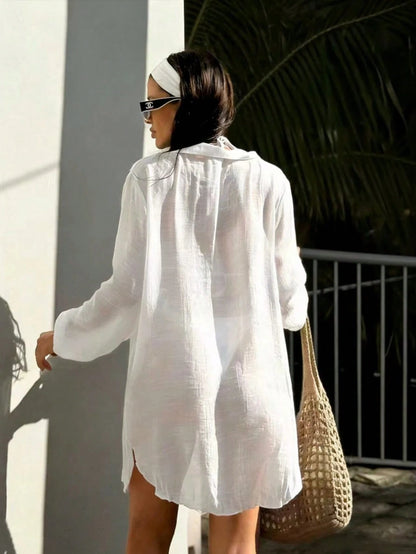 Swim Women Summer Beach Fashionable Long Sleeve Split-Side See-Through Open Front Kimono