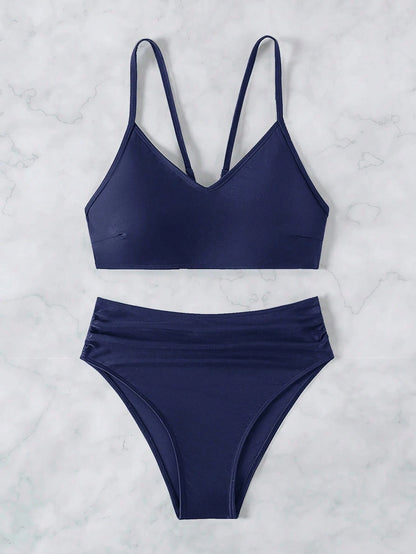 Swim Women Summer Beach Solid Sexy Bikini Set, For Beach Vacation