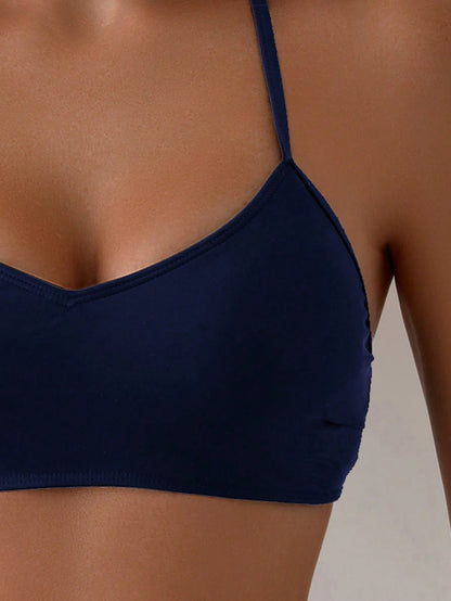 Swim Women Summer Beach Solid Sexy Bikini Set, For Beach Vacation