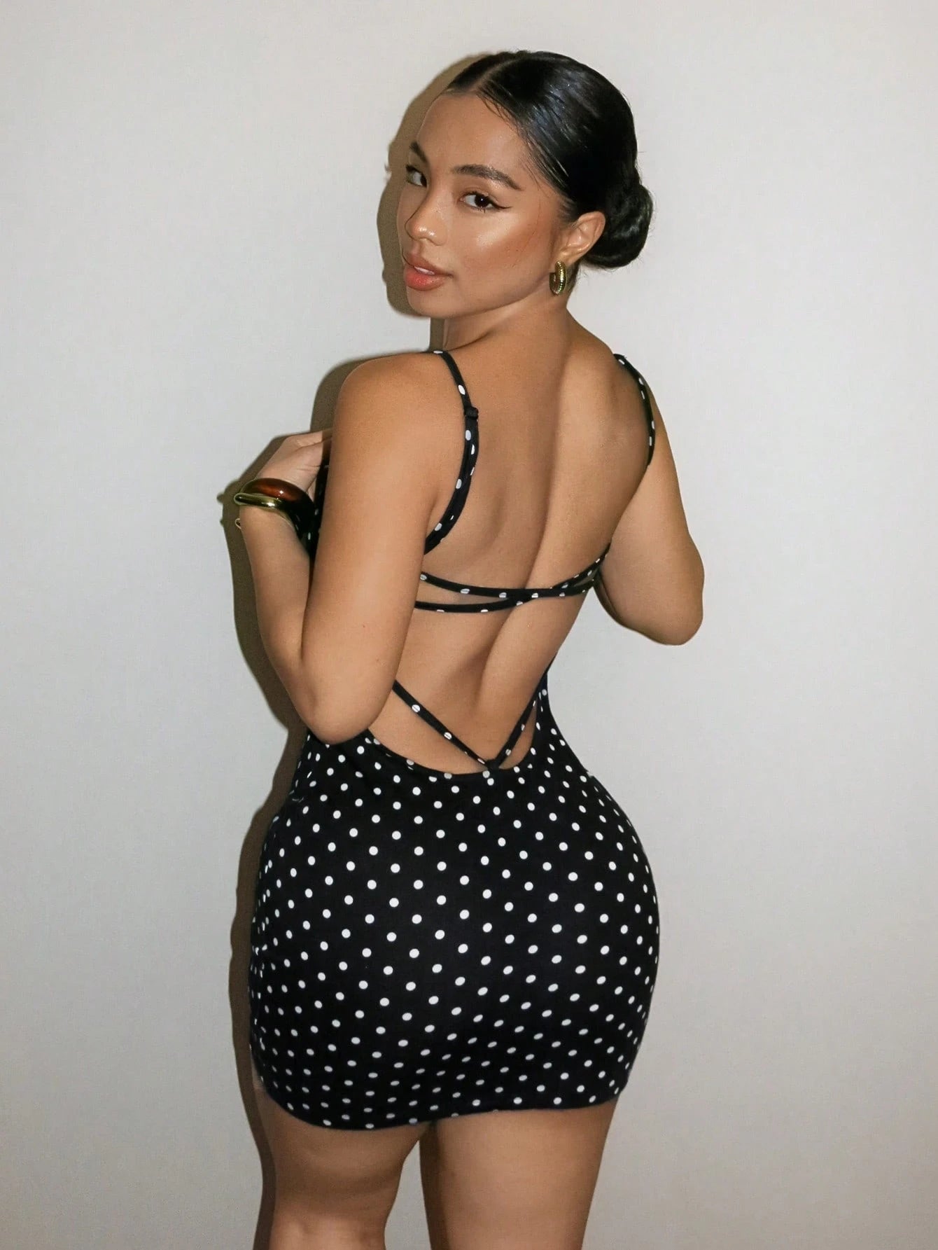 SXY Black And White Polka Dot Polka Dot Sexy Backless Mini Dress, Summer Club Night Night Out