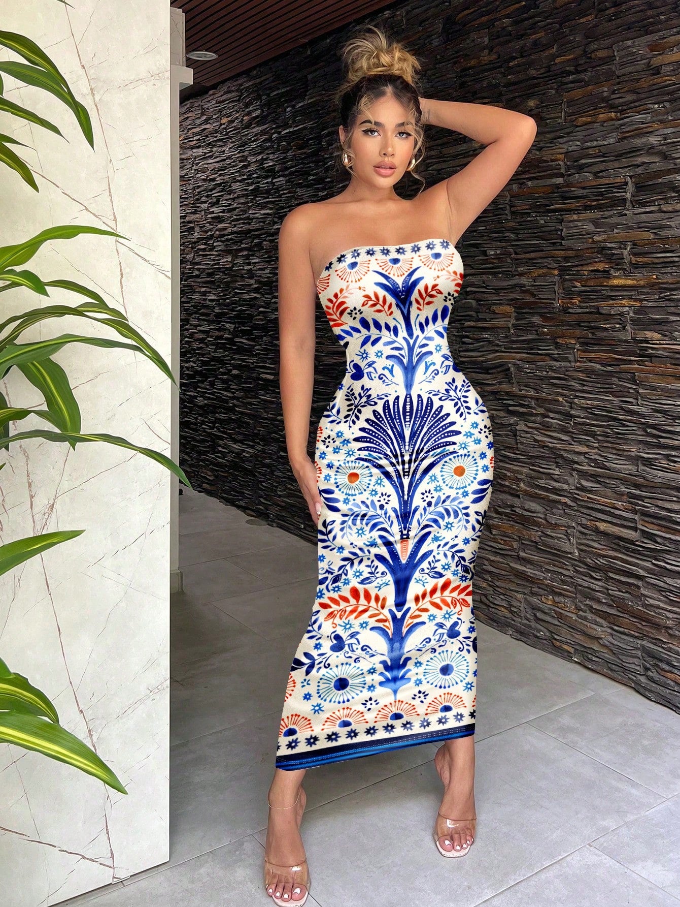 SXY Bohemian Floral Print Maxi Beach Vacation Casual Dress For Women Summer Sundresses Tube Midi Boho Clothes Chic Cream