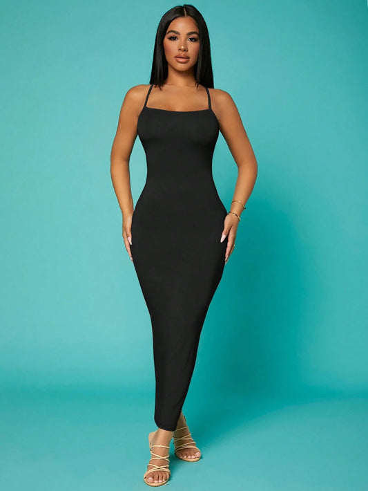 SXY Solid Criss-Cross Backless Bodycon Dress Concert Long Summer Dress Prom Dress Sexy Dress Valentine Day Dress