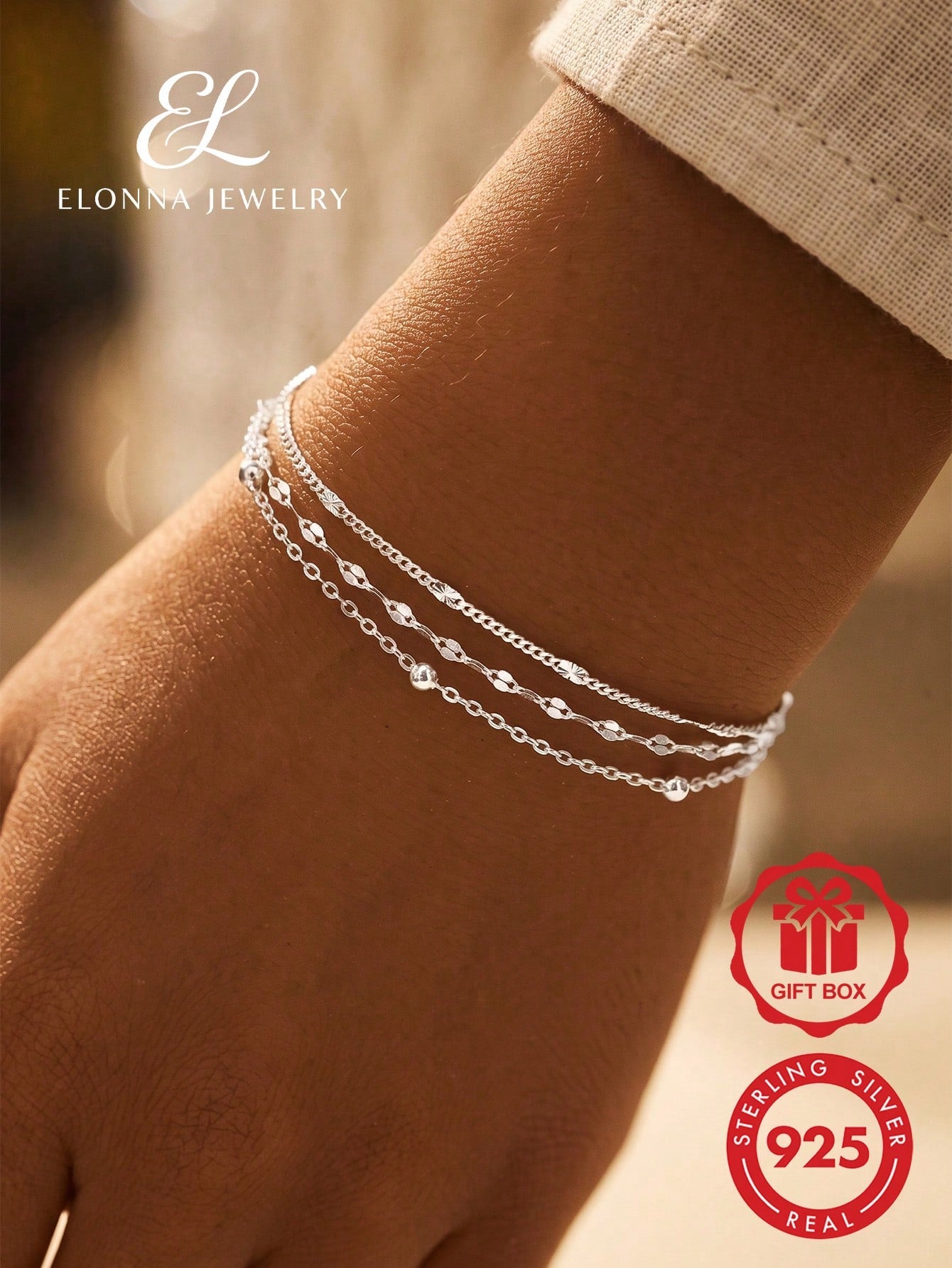 SYMFNY 1 Stylish, Elegant, And Sparkling 925 Sterling Silver Multi-Strand Bracelet, Perfect For Women To Wear Daily, To Parties, Or On Holidays